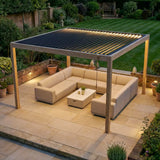 PergoSTET Plus Frame Only 4m x 4m Square Pergola with LED Lighting in Wood Effect