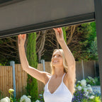 PergoSTET Plus 4m x 4m Square Pergola with 3 Manual Side Blinds and LED Lighting in Grey