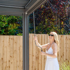 PergoSTET Plus 4m x 4m Square Pergola with 3 Manual Side Blinds and LED Lighting in Grey