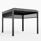 PergoSTET Deluxe 3m x 3m Square Pergola with Motorised LED Louvres and 3 Manual Side Blinds in Grey