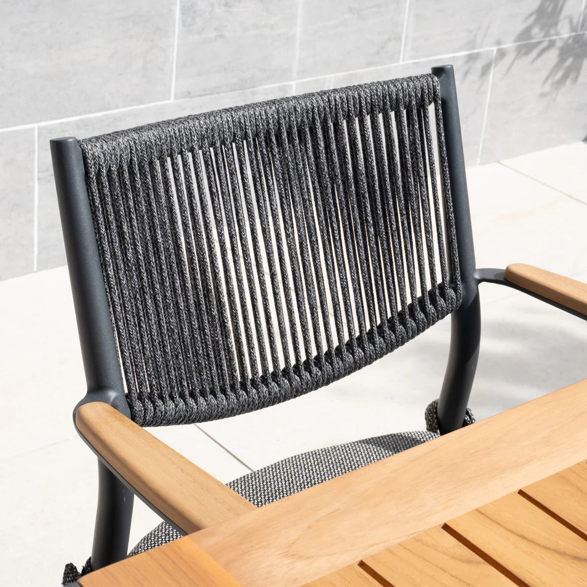 Tellaro 8 Seat Rectangular Teak Firepit Dining Set in Charcoal