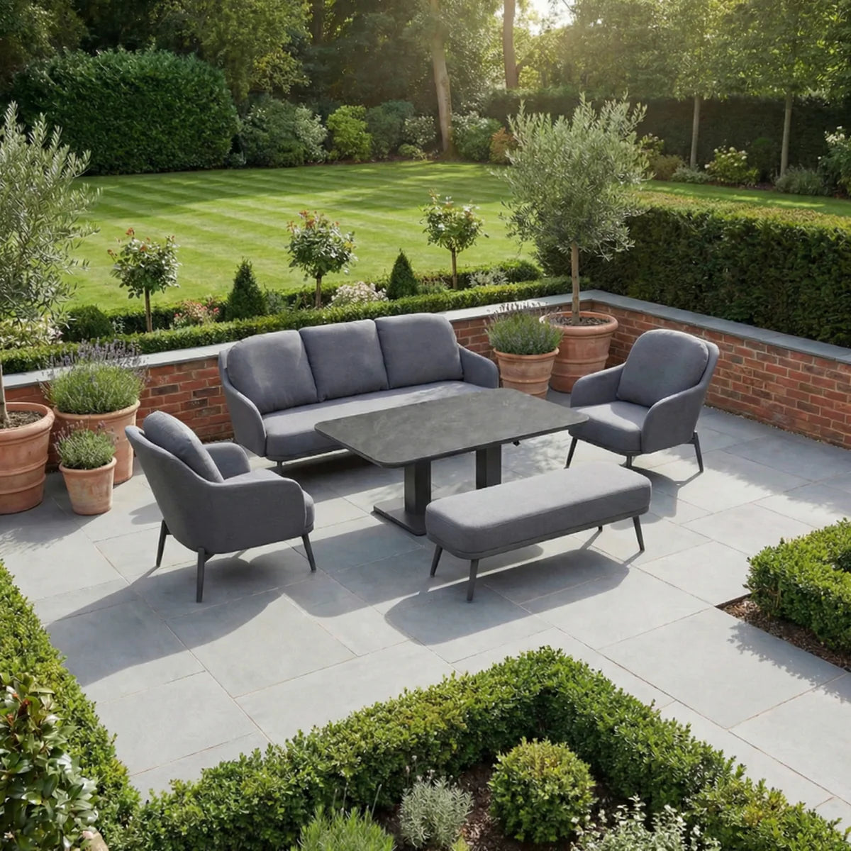 Alva 3 Seat Sofa Dining Set with Rising Table in Grey