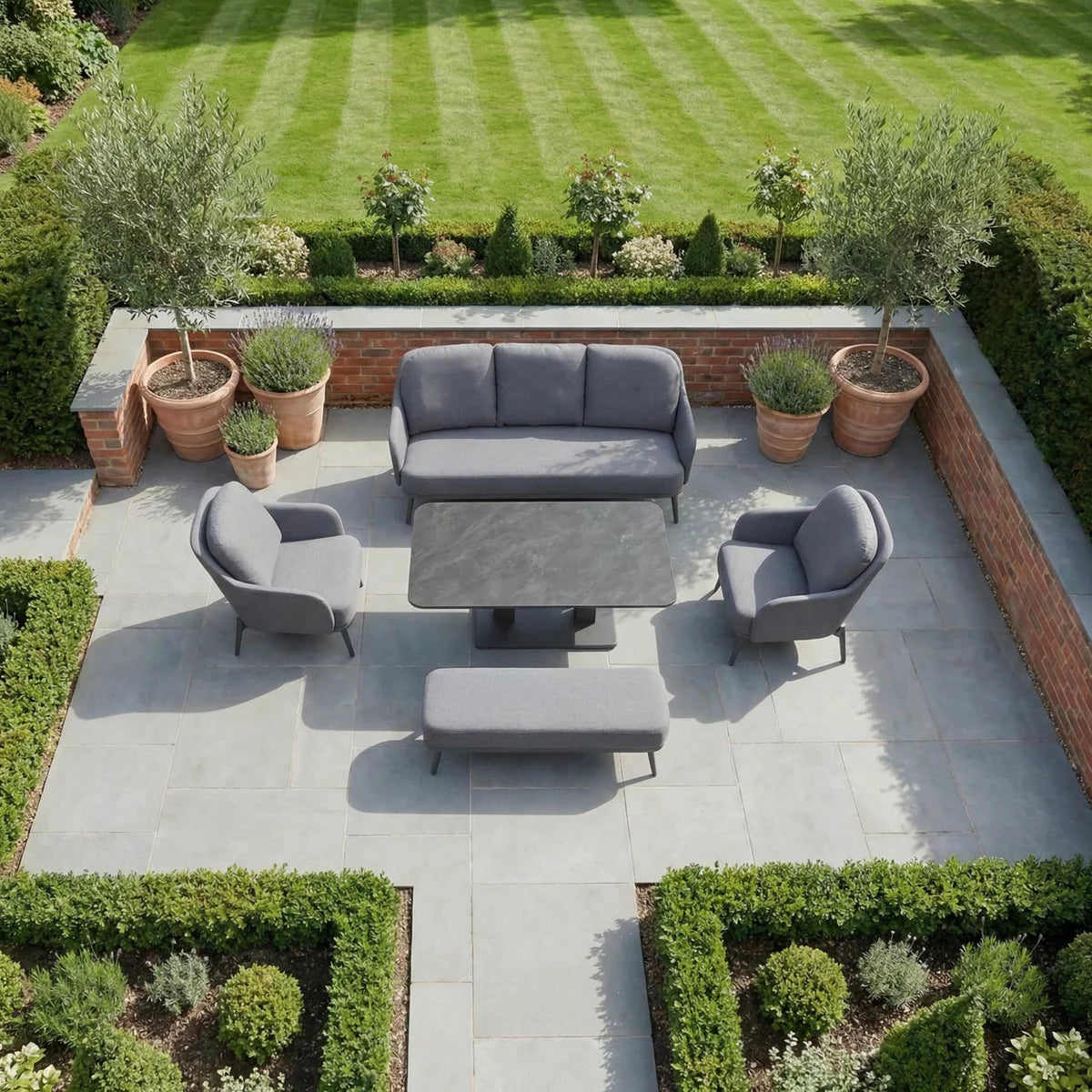 Alva 3 Seat Sofa Dining Set with Rising Table in Grey