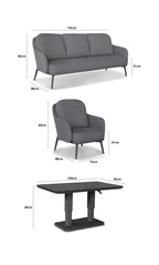 Alva 3 Seat Sofa Dining Set with Rising Table in Grey