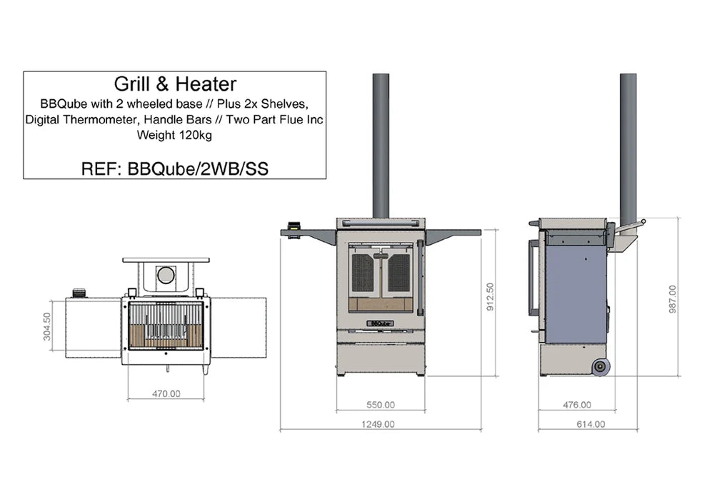 BBQube Outdoor Wood Burning Stove Heater & Charcoal Grill with 2-Wheel Mobile Base