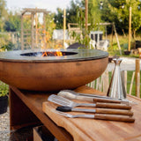 BonFeu Premium 4-Piece Stainless Steel BBQ Grilling Tool Set with Acacia Wood Handles