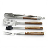 BonFeu Premium 4-Piece Stainless Steel BBQ Grilling Tool Set with Acacia Wood Handles