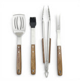 BonFeu Premium 4-Piece Stainless Steel BBQ Grilling Tool Set with Acacia Wood Handles
