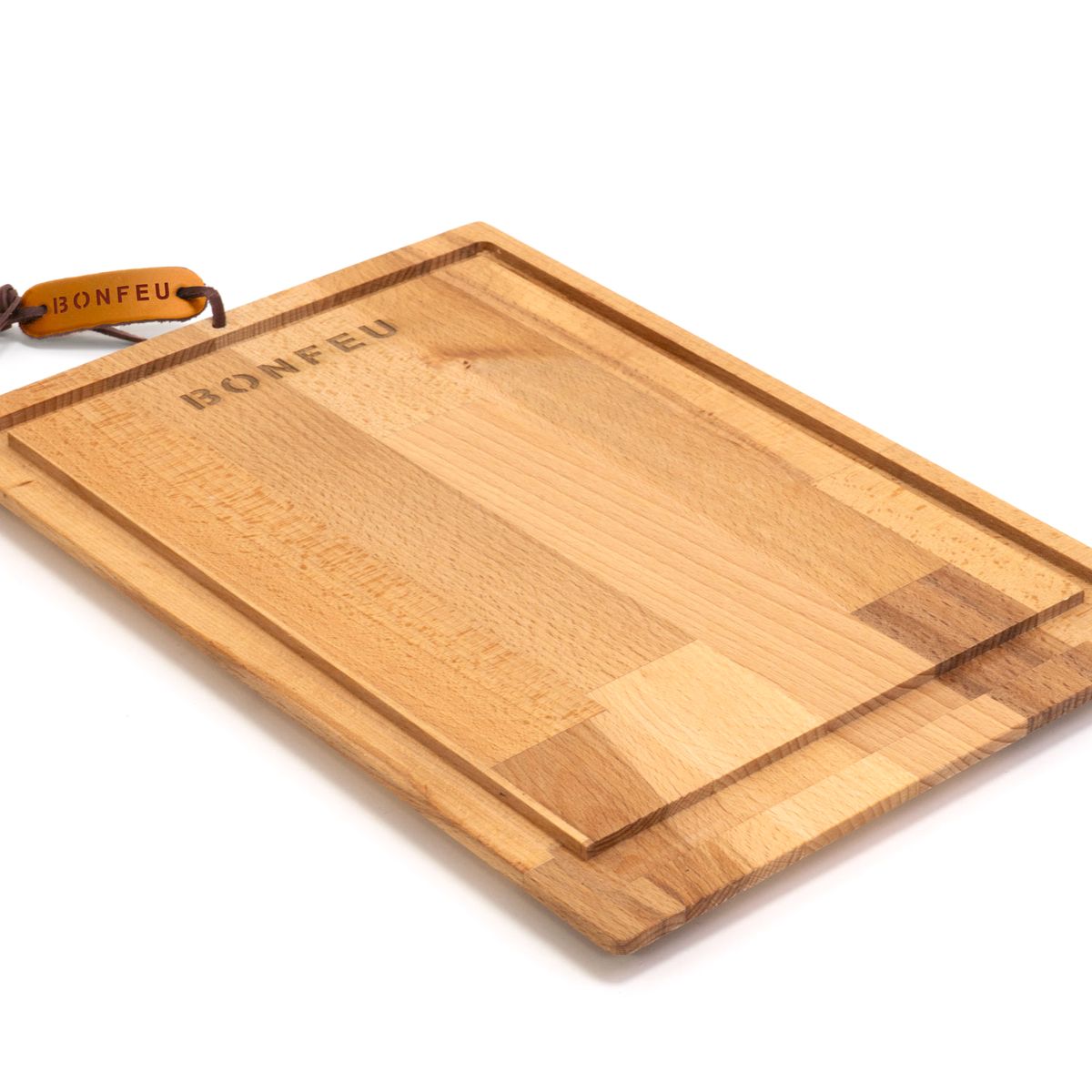 BonFeu Premium Wooden Chopping Board with Leather Hanging Loop & Branded Logo