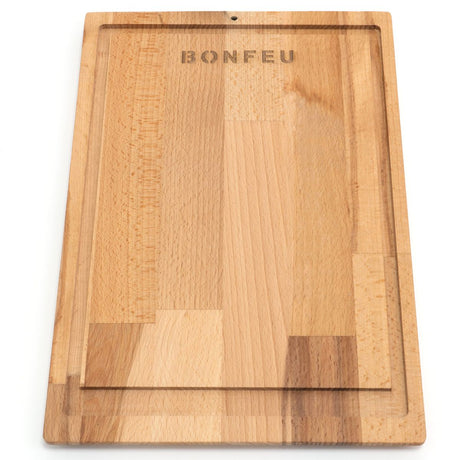 BonFeu Premium Wooden Chopping Board with Leather Hanging Loop & Branded Logo
