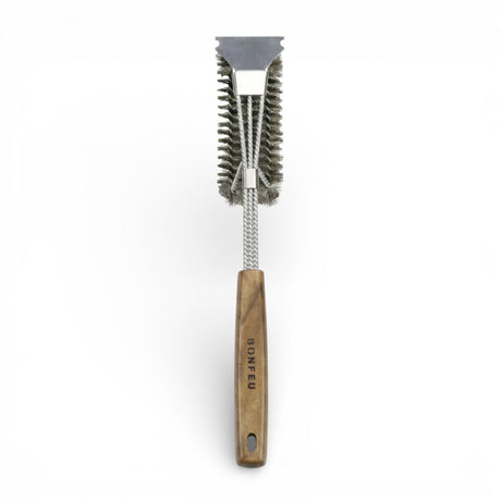 BonFeu Premium Heavy Duty BBQ & Plancha Wire Cleaning Brush with Integrated Front Scraper