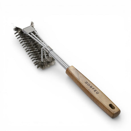 BonFeu Premium Heavy Duty BBQ & Plancha Wire Cleaning Brush with Integrated Front Scraper