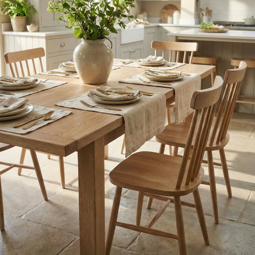 Burford 6 Seat Extending Dining Set with Spindleback Dining and Armchairs in Natural Oak