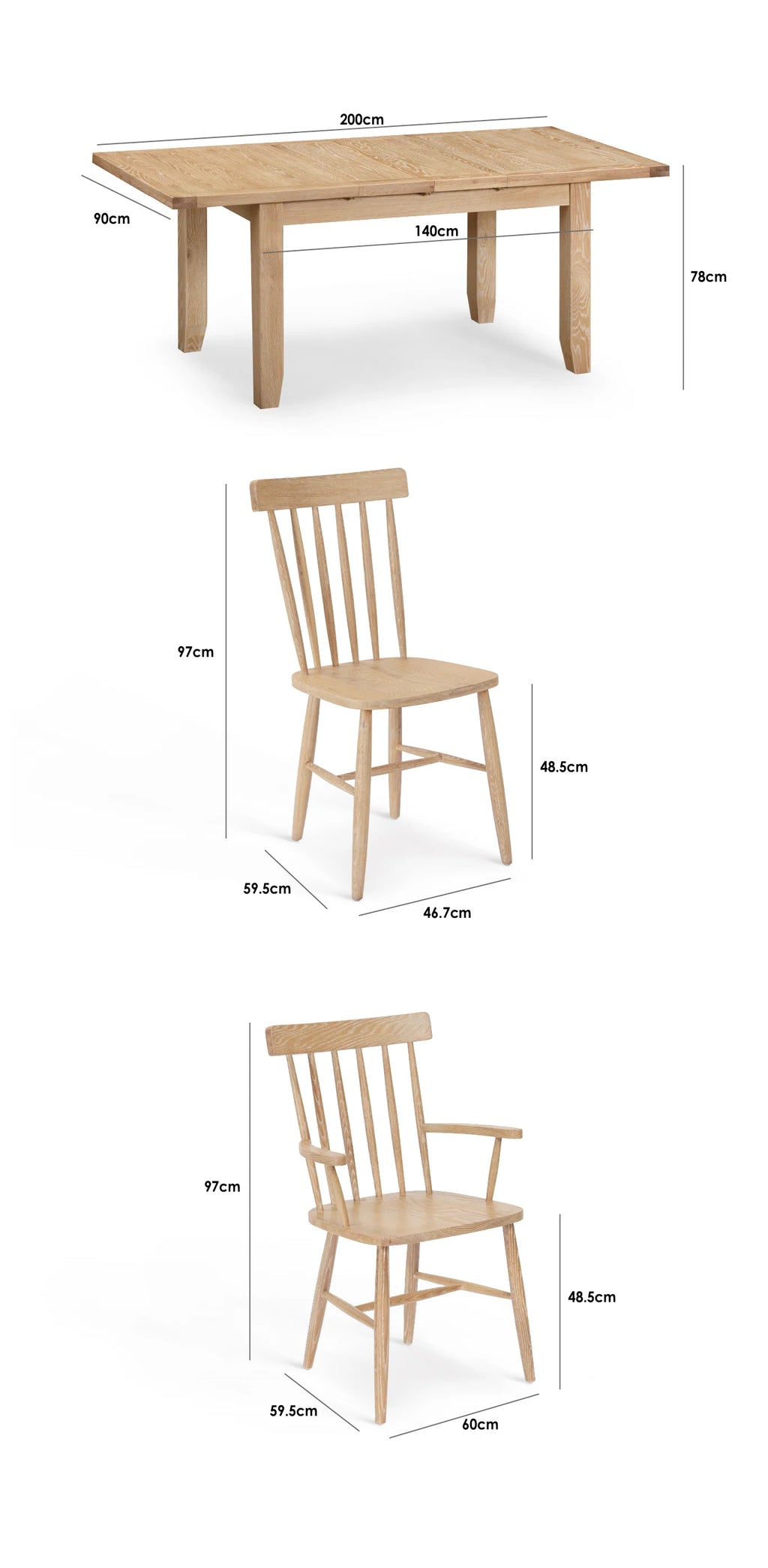Burford 6 Seat Extending Dining Set with Spindleback Dining and Armchairs in Natural Oak