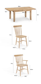 Burford 6 Seat Extending Dining Set with Spindleback Dining and Armchairs in Natural Oak