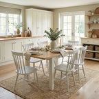 Burford 6 Seat Extending Dining Set with Spindleback Dining Chair in Warm White