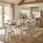 Burford 8 Seat Extending Dining Set with Spindleback Dining Chair in Warm White