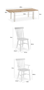 Burford 8 Seat Extending Dining Set with Spindleback Dining and Armchairs in Warm White