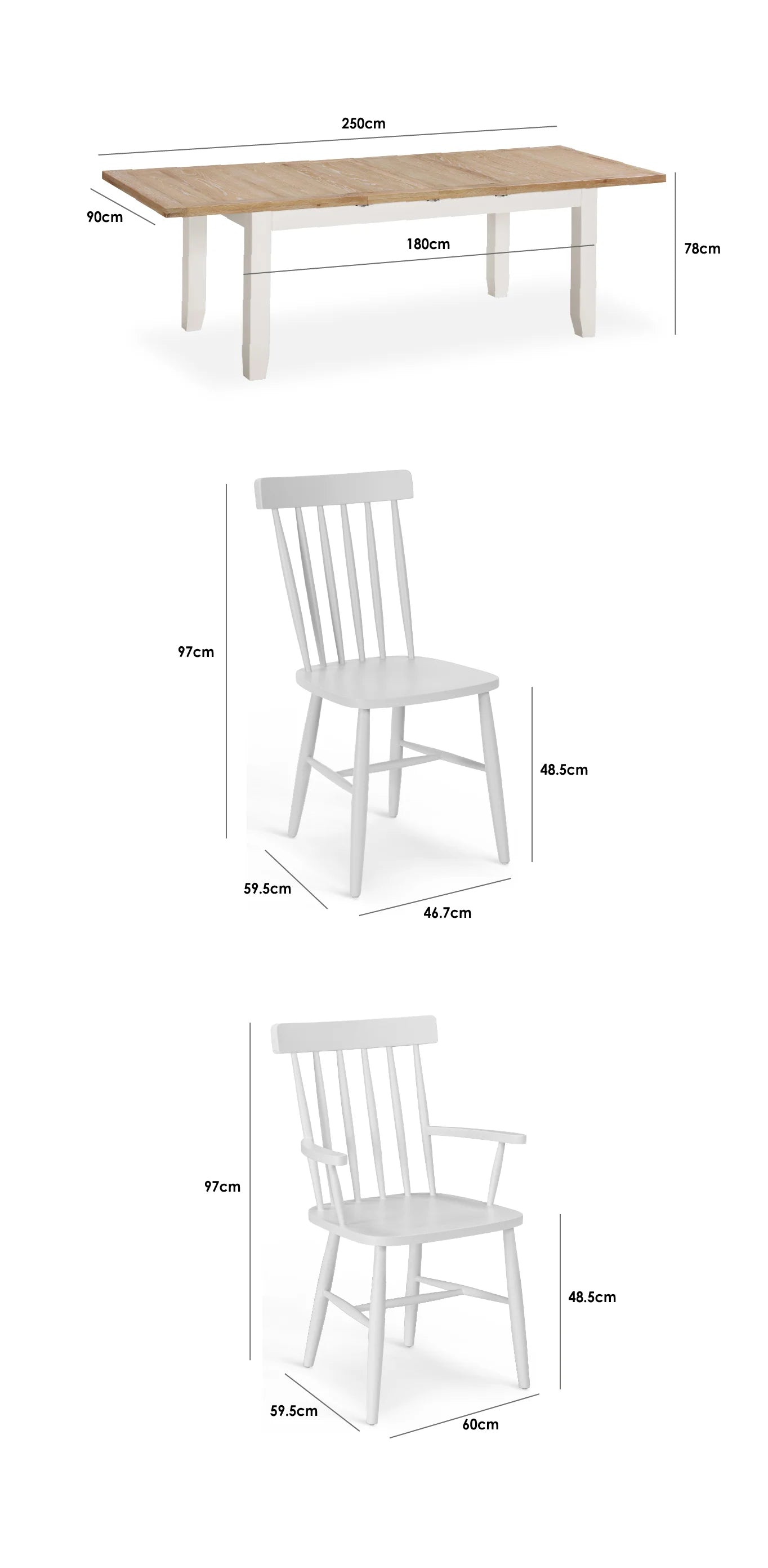 Burford 8 Seat Extending Dining Set with Spindleback Dining and Armchairs in Warm White