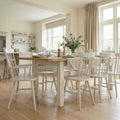 Burford 8 Seat Extending Dining Set with Spindleback Dining and Armchairs in Warm White