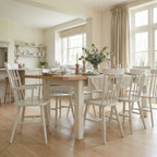 Burford 8 Seat Extending Dining Set with Spindleback Dining and Armchairs in Warm White