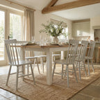 Burford 8 Seat Extending Dining Set with Spindleback Dining Chair in Warm White