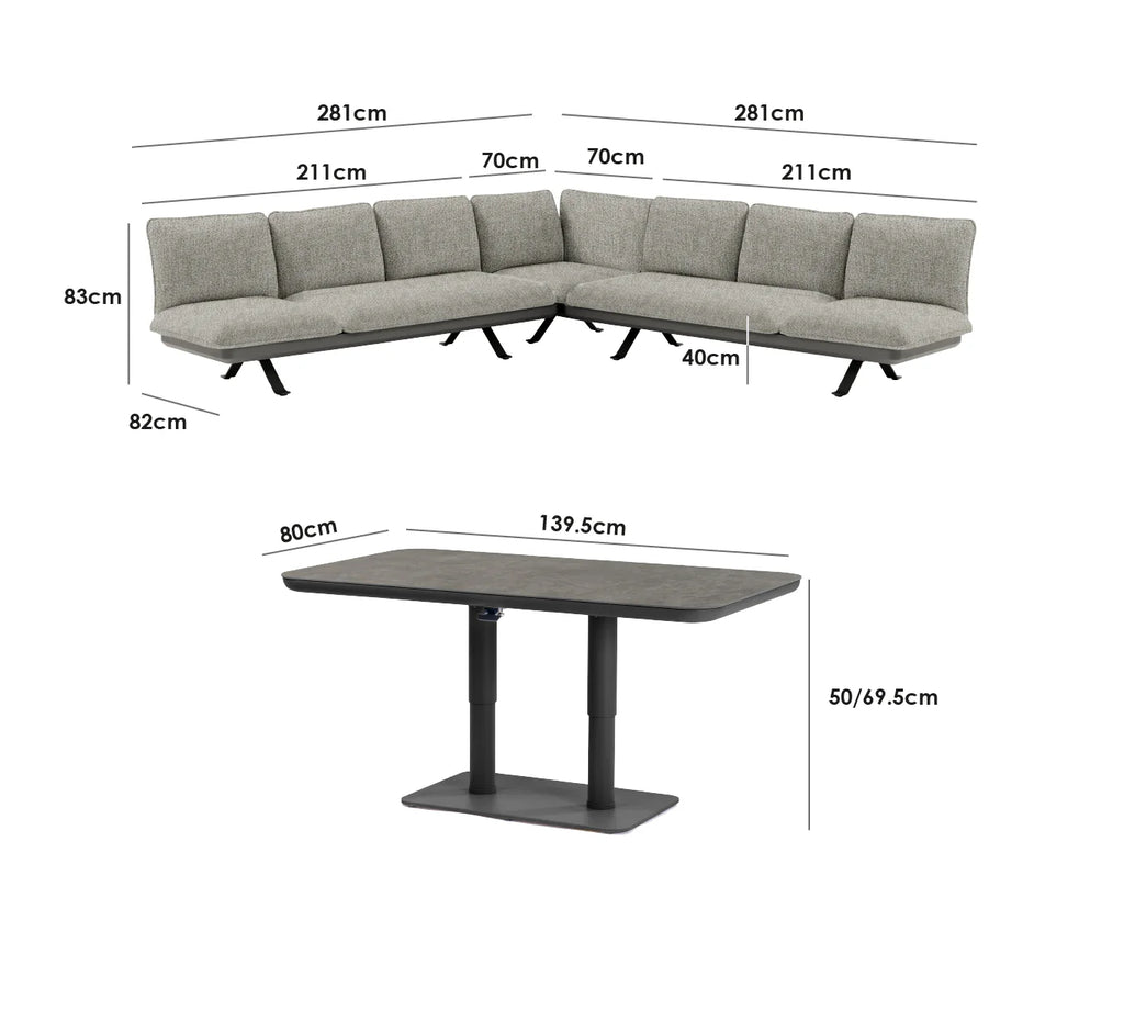 Como Corner Sofa Set with Altura Rising Table in Truffle