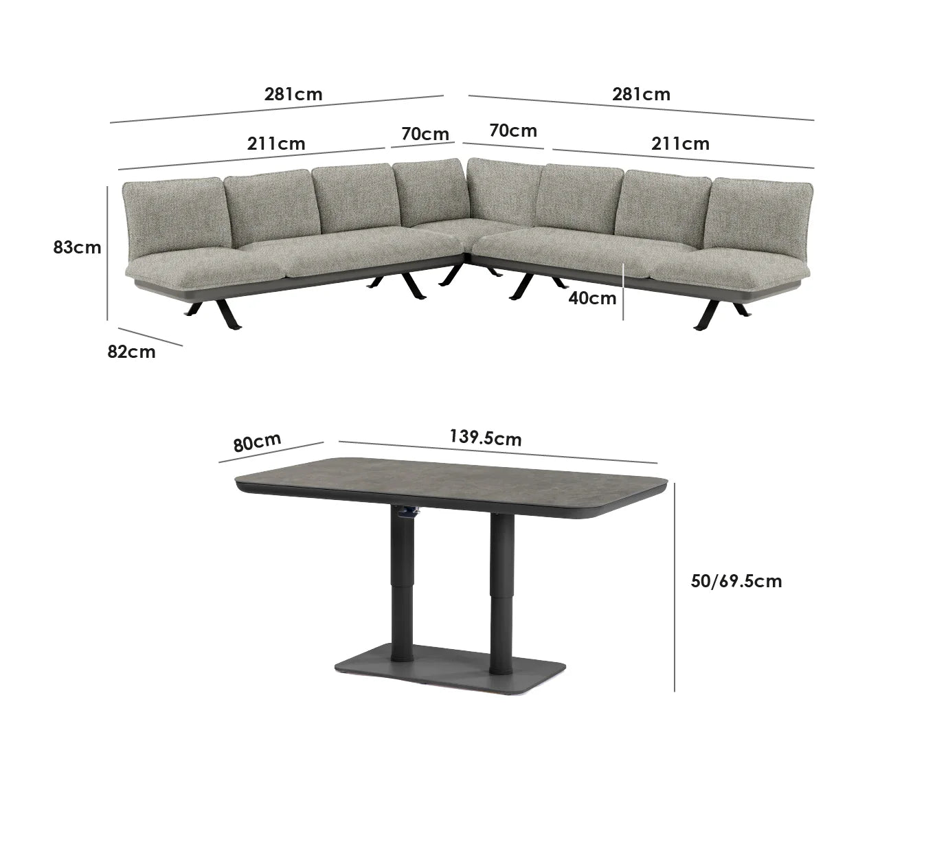 Como Corner Sofa Set with Altura Rising Table in Truffle
