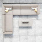 Luna Outdoor Fabric Corner Sofa Set with Firepit Coffee Table in Fawn