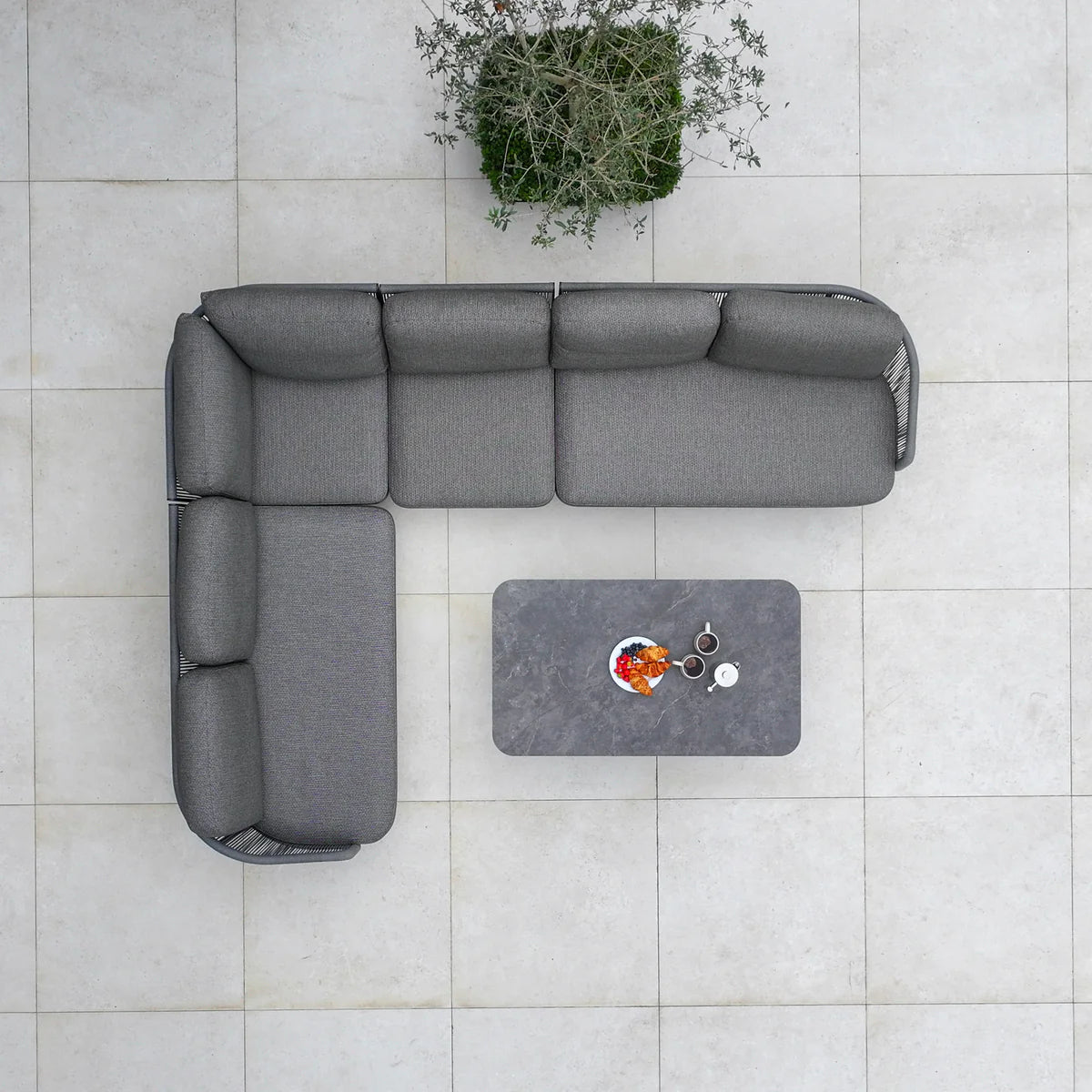Dekota Large Corner Sofa Dining Set with Altura Rising Table in Charcoal