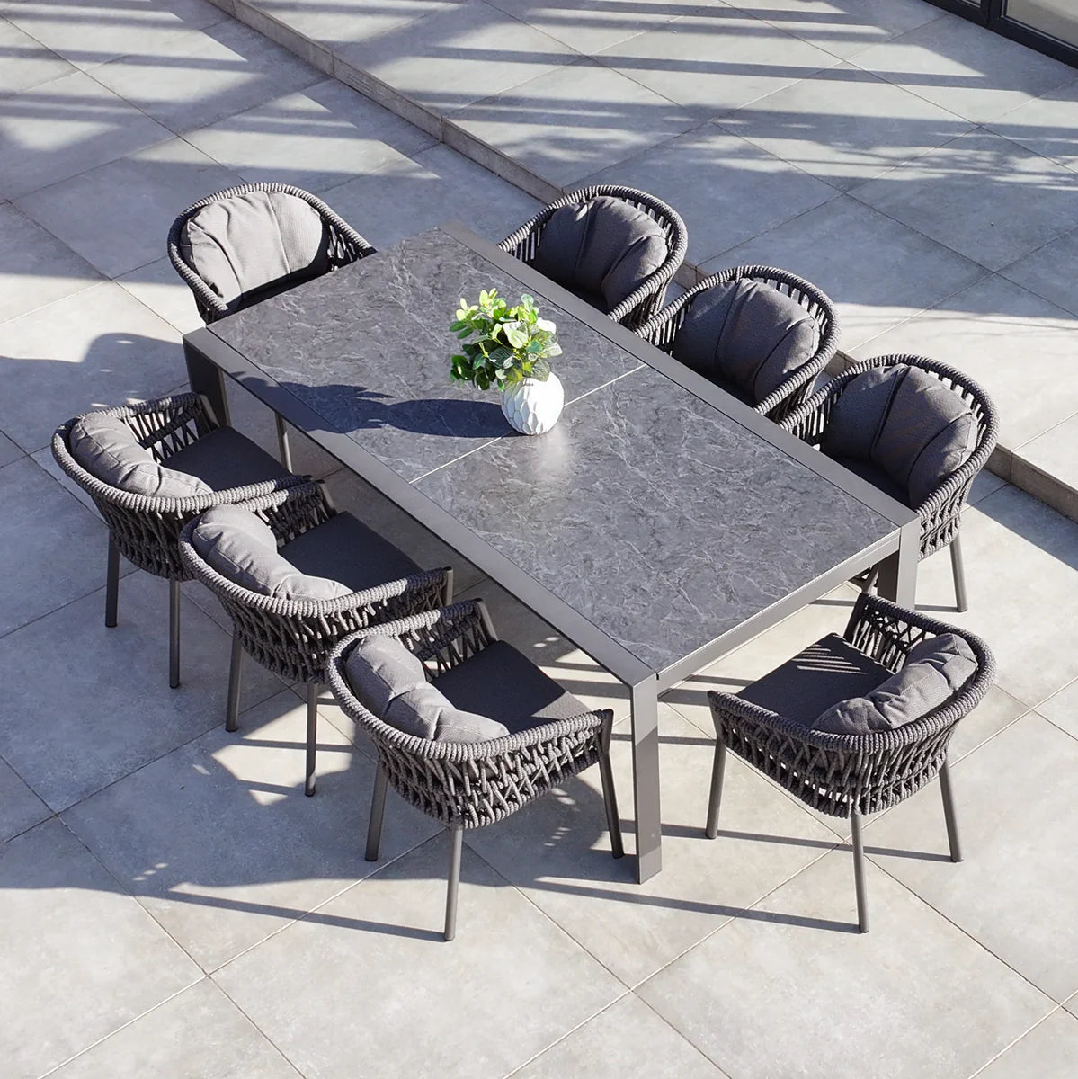 Pello Table Pello 8 Seat Extending Dining Set Ceramic Table Grey – Grand Curations