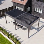 PergoSTET Deluxe 3m x 6m Rectangular Pergola with Motorised LED Louvres and 4 Manual Side Blinds in Grey