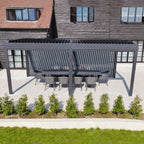 PergoSTET Deluxe 3m x 6m Rectangular Pergola with Motorised LED Louvres and 4 Manual Side Blinds in Grey