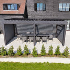 PergoSTET Deluxe 3m x 6m Rectangular Pergola with Motorised LED Louvres and 4 Manual Side Blinds in Grey