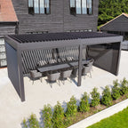PergoSTET Deluxe 3m x 6m Rectangular Pergola with Motorised LED Louvres and 4 Manual Side Blinds in Grey
