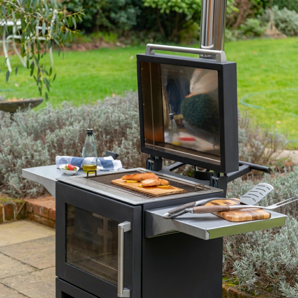 BBQube Outdoor Wood Burning Stove Heater & Charcoal Grill with 2-Wheel Mobile Base