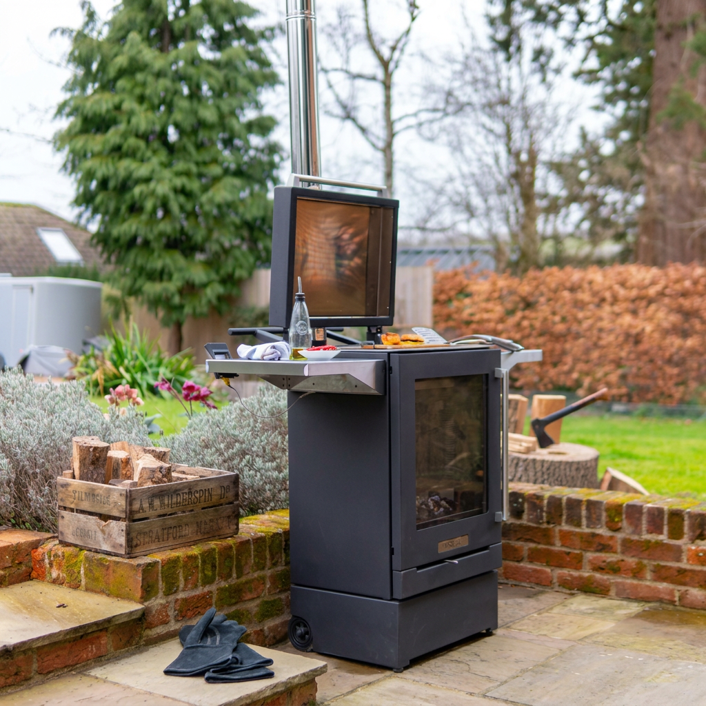 BBQube Outdoor Wood Burning Stove Heater & Charcoal Grill with 2-Wheel Mobile Base