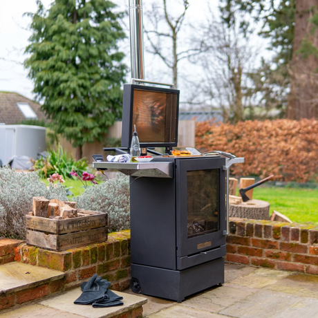 BBQube Outdoor Wood Burning Stove Heater & Charcoal Grill with 2-Wheel Mobile Base