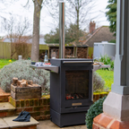 BBQube Outdoor Wood Burning Stove Heater & Charcoal Grill with 2-Wheel Mobile Base