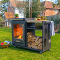 BBQube Mobile Steel Log Store & Side Table with Stainless Steel Shelf