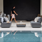 Panama 3 Seat Outdoor Sofa With Convertible Sun Lounger Charcoal Weatherproof Aluminium Frame