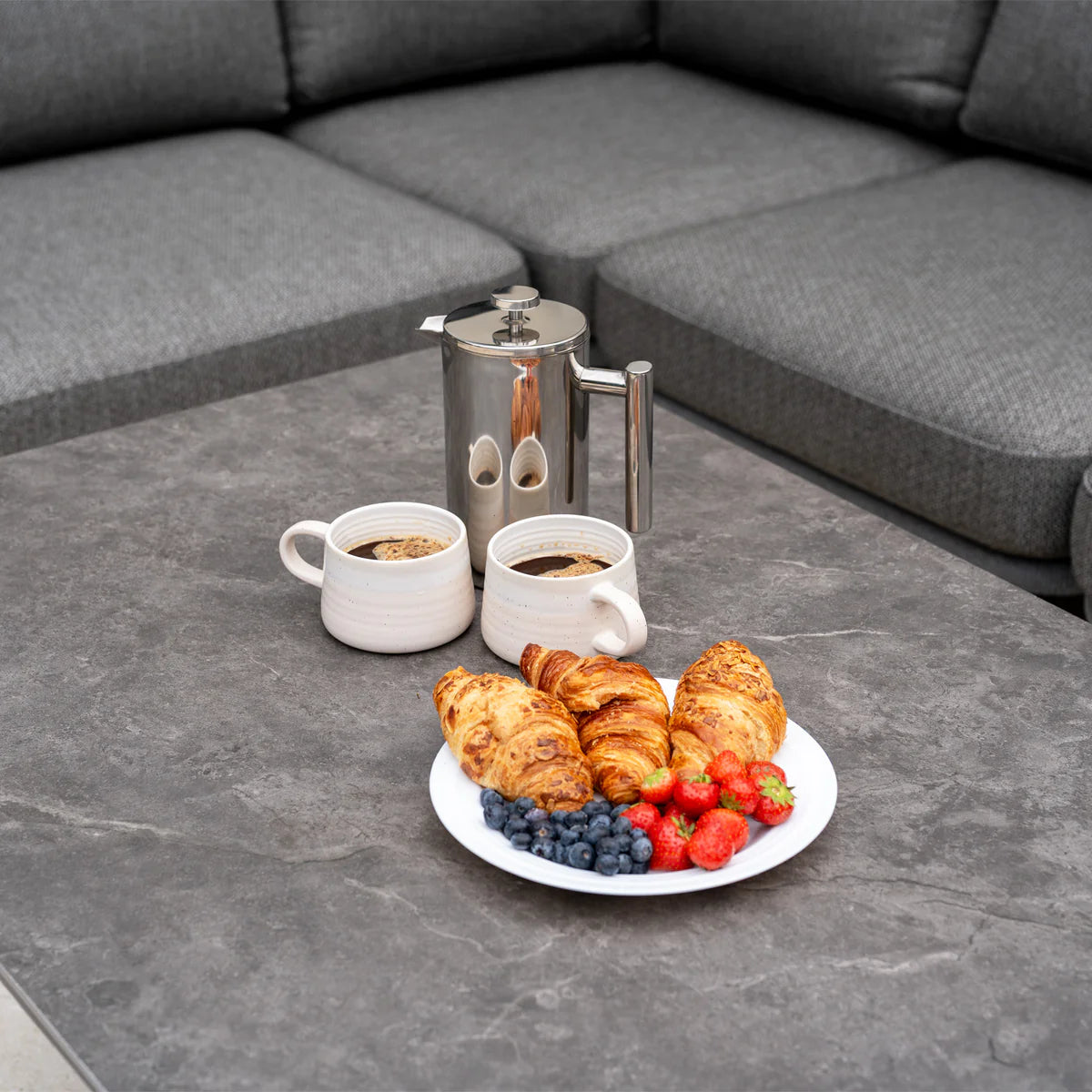 Dekota Large Corner Sofa Dining Set with Altura Rising Table in Charcoal