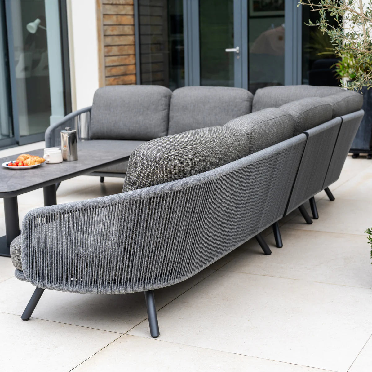 Dekota Large Corner Sofa Dining Set with Altura Rising Table in Charcoal
