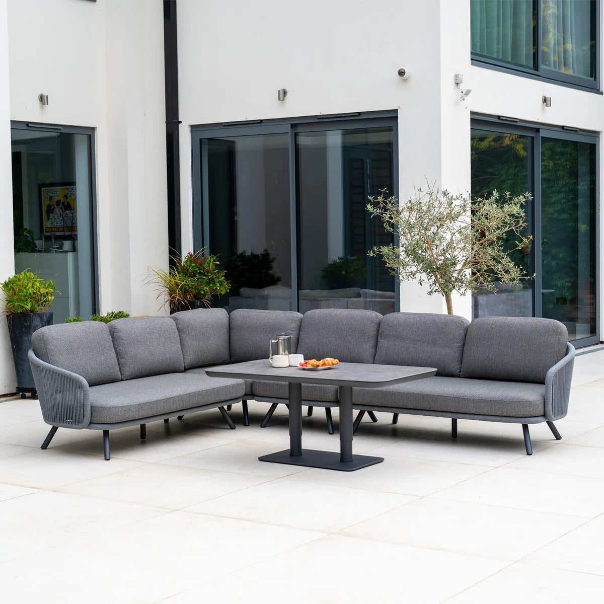 Dekota Large Corner Sofa Dining Set with Altura Rising Table in Charcoal