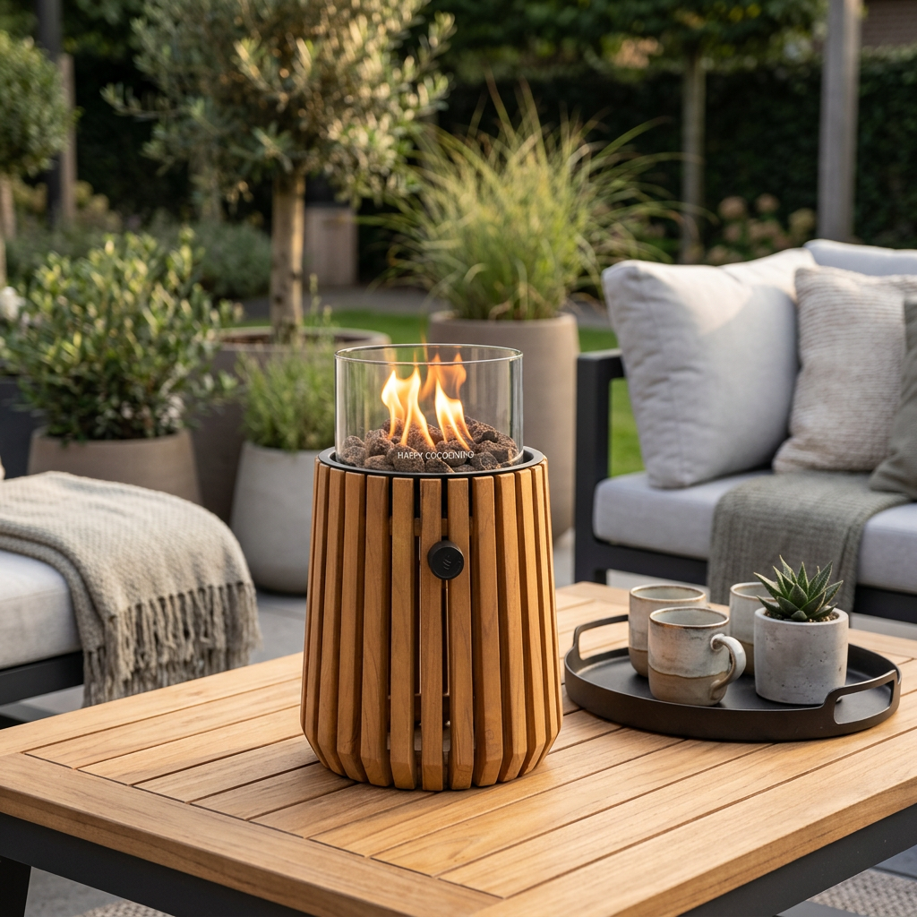 Happy Cocooning Lumi Lagune Teak Tabletop Gas Fireplace