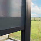 PergoSTET Deluxe 3m x 6m Rectangular Pergola with Motorised LED Louvres, Louvred Side Panels and Manual Side Blinds in Grey