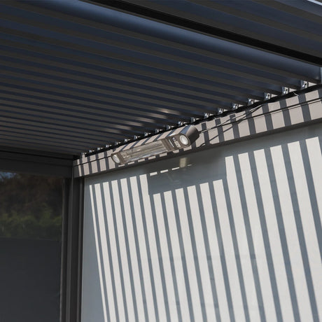PergoSTET Deluxe 3m x 6m Rectangular Pergola with Motorised LED Louvres and 4 Manual Side Blinds in Grey