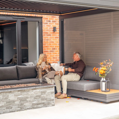 PergoSTET Plus 3x3m Aluminum Bioclimatic Pergola with LED Lights & 3 Manual Blinds - Grey