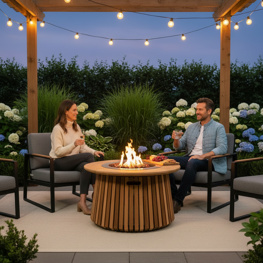 Happy Cocooning Lagune Round 60 Teak Gas Fire Pit Table