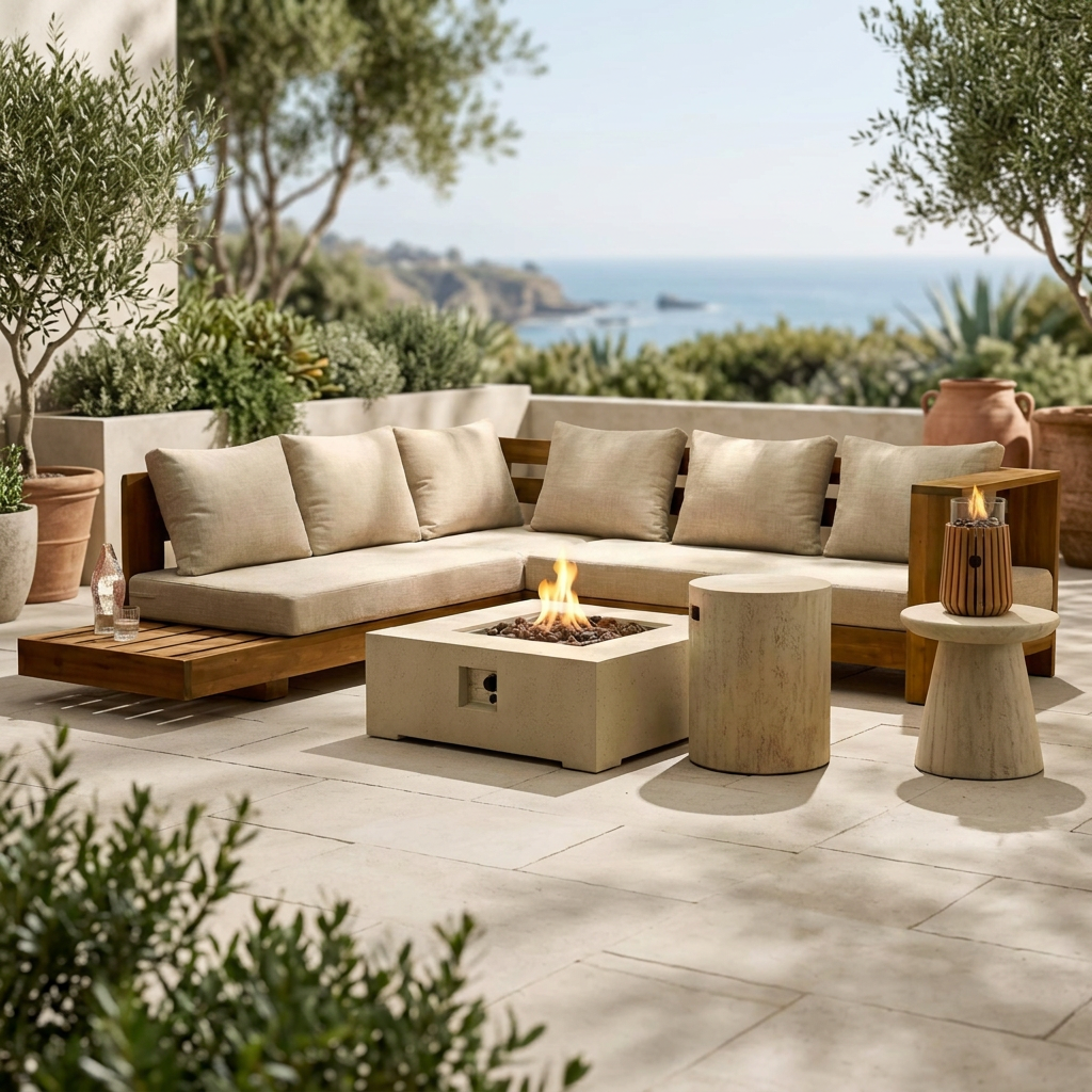 Happy Cocooning Lumi Lagune Teak Tabletop Gas Fireplace